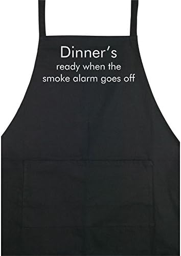 Unisex Dinner's Ready When The Smoke Alarm Goes Off Funny Apron - 3 Colours Available (Black)