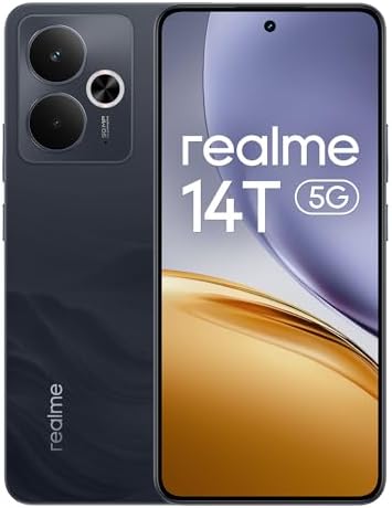 realme Smartphone 14T 5G, 8+256GB,batteria 5130 mAh,Processore Dimensity 6300, IP69, display 120Hz,Fotocamera AI da 50MP,Obsidian Nero, esclusiva Amazon Nessun adattatore , 8+256 GB, Solo Smartphone