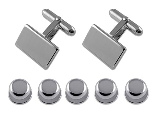 Sterling silver plain rectangular cufflinks Shirt Dress Studs Gift Set