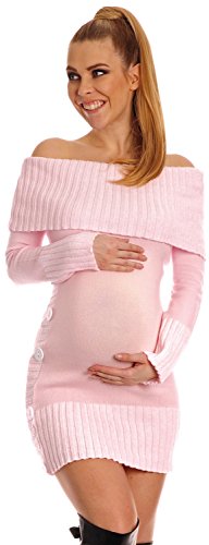Happy Mama Women's Maternity Bardot Knitted Jumper Dress Pullover Sweater. 913p (Powder Pink, 10/14)