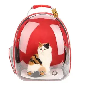 Foodie Puppies Astronaut Space Transparent Capsule Breathable Airline-Approved, Ventilate Transparent Carrier Backpack for Travel, Hiking and Outdoor for Puppies & Cats (Red)