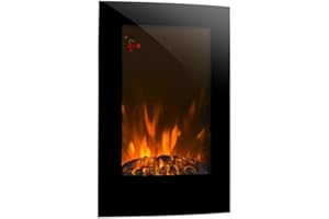 Klarstein Lausanne Vertical - cheminée électrique Murale, 1000 ou 2000 Watts, Ventilateur de Chauffage, Illusion de Flamme, Effet de Flamme, Installation Murale et économie d'espace, Noir