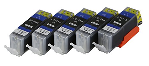 5 Druckerpatronen im Set nur schwarz/Black XL mit CHIP und Füllstandsanzeige kompatibel zu Canon PGI550XL PGI-550BK XL