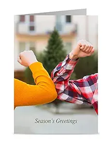 Happy Christmas Cards, Holiday Cards - One Jade Lane - Elbow Bump, 5x7, Heavy Stock, Set of 18 Cards & Envelopes, Seasons Greetings Cards.