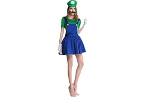 IDOTTA Halloween Plumber Costume Outfits for Kids Adult Unisex Cosplay Fancy Dress up with Bros Hats Cap Mustaches Halloween Cosplay Carnival