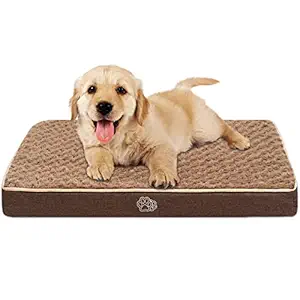 EMPSIGN Waterproof Dog Bed Mat, Reversible Crate Pad with Removable Washable Cover & Waterproof Liner, Supportive Foam Pet Bed for Cats & Small Dogs, Brown Cuddle Rose