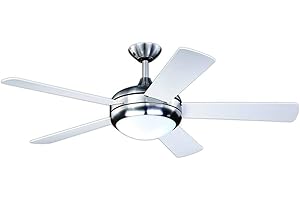 AireRyder Deckenventilator Ursa mit Beleuchtung und Fernbedienung, Gehäuse Satin Nickel, Flügelfarbe Weiß/Kiefer, 132 cm, 132 x 132 x 43 cm