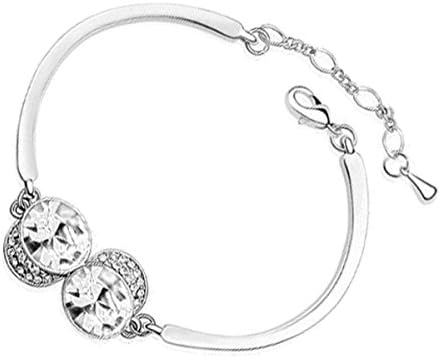 UPCO Sterling Silver Plated Cuff Bracelet with 2 White Round Stones in the Centre