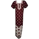 Indiatrendzs Women Cotton Nighty Summer Embroidered Maroon Nightwear (Chest 44)