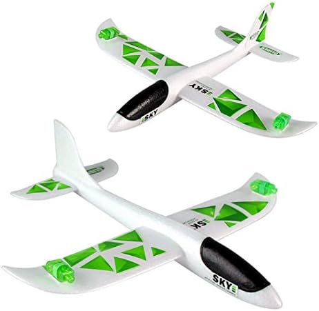 Epp Foam Airplane Toy, LED Throwing The Plane Model Toy, TUDUZ Newest Funny 43*42cm Foam Throwing Glider Inertia Led Night Aircraft Toy Hand Launch Airplane Model Toy for Kids Children Boys Girls (Green)