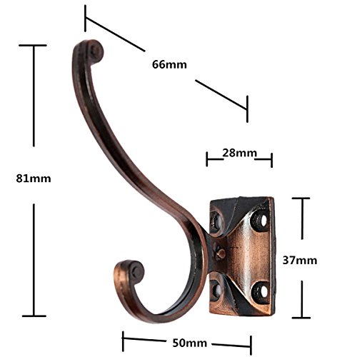 KING DO WAY Kleiderhaken Handtuchhaken Garderobenhaken Huthaken Tuer Haken Garderobe Wandhaken Handtuch Red-Bronze 81mm - 5