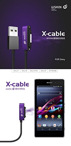 WSKEN LED Status Magnet USB Ladekabel für Sony Xperia Z3 , Sony Xperia Z3 Compact , Sony Xperia Z2, Sony Xperia Z1 Smartphone , Sony Xperia Z Ultra XL39h , Sony Xperia Z1 Mini, Sony Xperia Z2 Mini Ladekabel Anschluss Adapter Anschluss Stecker Verbindung – silber - 3
