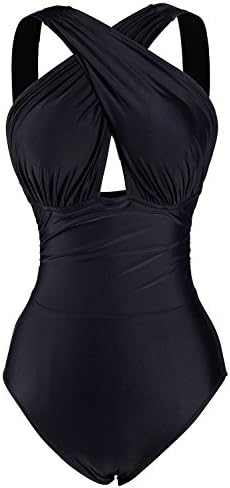 Cupshe Fashion Women's Black Front Cross One-piece Padding Swimsuit (L)