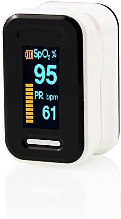 GPYOJA Fingertip Pulse Oximeter Oximetry Blood Oxygen Saturation Monitor，For Adult,With carrying case(Jet Black), batteries and lanyard,Rotating OLED Dispaly (white)