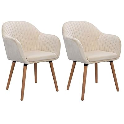 WOLTU 2 X Chaises de Salle à Manger Crème Assise en Velours Chaise pour Cuisine/Salon/Café,BH95cm-2