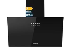 Cecotec Campana Decorativa 60cm Bolero Flux DM 603500 Glass Black B. Motor 65W, Bajo Consumo, Frontal Vidrio Negro, Succión 350m3/h, Control Mecánico, 3 Niveles Potencia, Luz y Filtro de Carbono