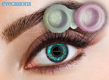 Contact Lens Case And Cleaning Solution For Use With 30 Day Eyecasions Two Tone Aqua Fashion Lenses