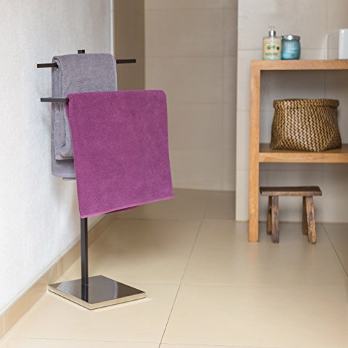 Relaxdays Handtuchständer mit 2 Handtuchstangen in U-Form HBT 82 x 44 x 28 cm Handtuchhalter stehend mit eckiger Bodenplatte als Badetuchhalter und Kleiderbutler aus verchromtem Stahl matt, schwarz - 2
