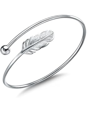 wristchie Damen Fashion 925Sterling Silber Feder Armband für Frauen Mädchen