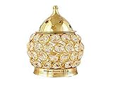Brass & Gifts Akhand Diya Decorative Brass Oval Shaped Crystal Oil Lamp Tea Light Holder Lantern, 4.5-inch(Gold and White)