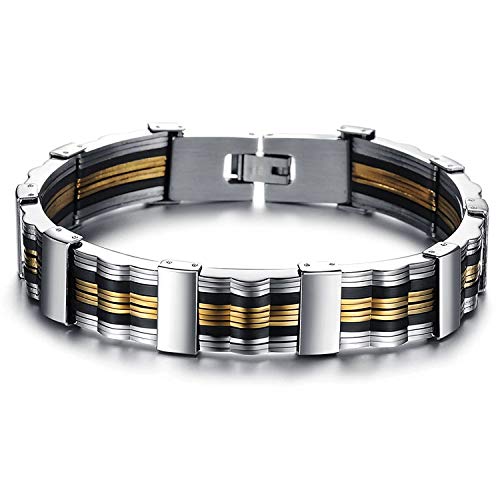 LCSLDW Bracelet Homme，Bracelet Homme Acier Inoxydable Et Or Noir Mens Bracelets Bracelets Bijoux Adaptés À Toutes Les Occasions De Travail Quotidien De Rencontres Portant Les Cadeaux De Noël