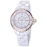 NAKZEN Damen Analoge Quarzuhr NAKZEN Fashion White Watch Edelstahl Wasserdichte Uhr mit Keramikband und Datumsfenster
