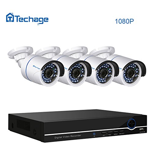 Preisvergleich Produktbild Techache 8CH 1080P POE NVR CCTV-System-Innenaußenwasserdichtes HauptSicherheit Surveillance Kit mit 4PCS IP-Kamera, ohne Festplatte