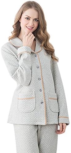 Mena Uk Mens and Womens casual cotton long sleeve with thick Pajamas Lovers Sleepwear Set-Top &amp; Pants ( Color : 1 , Size : L )