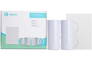 LOKLiK Starter Pack for Auto- Personnalisez Tumbler Mugs Tasses Gobelets Bouteilles et Sacs - 4 mugs de sublimation vierges et 20 papier de sublimation - Personnalisés Sublimation