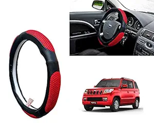 WolkomHome Ring Type Car Steering Wheel Cover (UT Black Red Netted) For Mahindra TUV-300