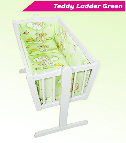 BABY CRIB BEDDING SET 90 X 40 DUVET PILLOW OPTIONAL BUMPER ALL AROUND 100% COTTON CRADLE BASSINET (4 Pieces set, Teddy Ladder Green)