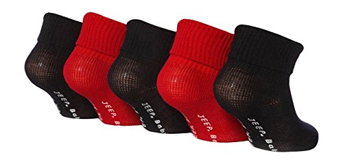 5 Pairs Baby Boy Jeep Socks Red/Black TOT JBB006 0-2 uk, 0-18 Eur (6-12 Months)