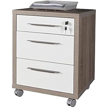 Cassettiera Mobile Con 3 Cassetti SogesHome - Per Ufficio, Con Rotelle E Serratura, Bianco, 48x42x65 Cm