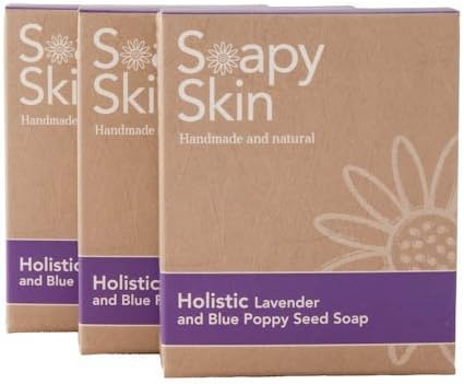 Soapy Skin Lavender & Blue Poppy Seed Soap - Natural Skincare Suitable for Vegans - 3 x 100g Bars