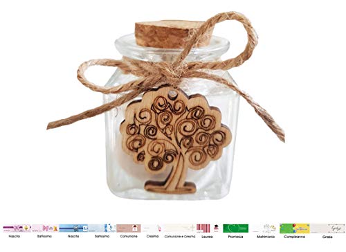 chance IRPot - 12 BARATTOLI Vetro L15154 + Decorazioni in Legno + 12 MT Juta + BIGLIETTINI (Albero della Vita)