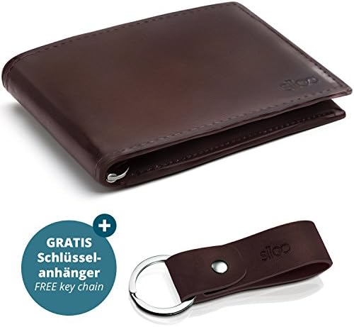 Black Leather Wallet Bill in Vintage Look with Abacus24-7 RFID Blocking Extra Flat without coin pocket by Sileo® brown Glattleder Dunkelbraun Glattleder-Look