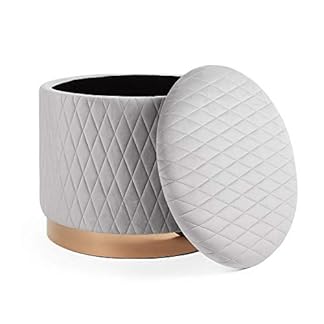 Beautify Gesteppter Aufbewahrungshocker - Grauer Samt Rund Ottomane