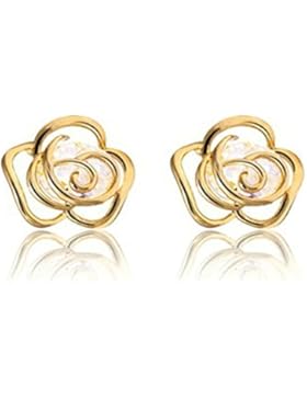 Damen Ohrstecker Rose Gold Vergoldet Titan Rose Blume 13mm Ohrringe für Frauen, AnaZoz Schmuck