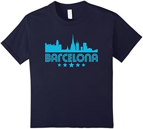 Kids Barcelona Spain Skyline Retro Style T-Shirt 4 Navy