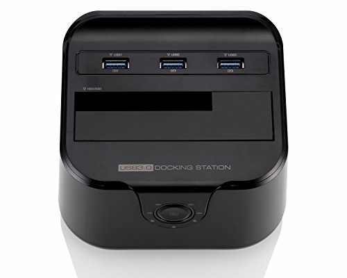 Rhombutech USB3.0 Dockingstation mit 3 Ports USB 3.0 Hub, mit Netzteil Adapter, SATA 2,5/ 3,5Zoll HDD SSD SATA I/II/III Festplatten – Schwarz - 3