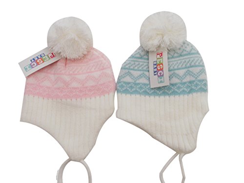 BNWT Girls or boys pink blue warm winter fairisle bobble hat 0-3 3-6 months (0-3 months, Pink)