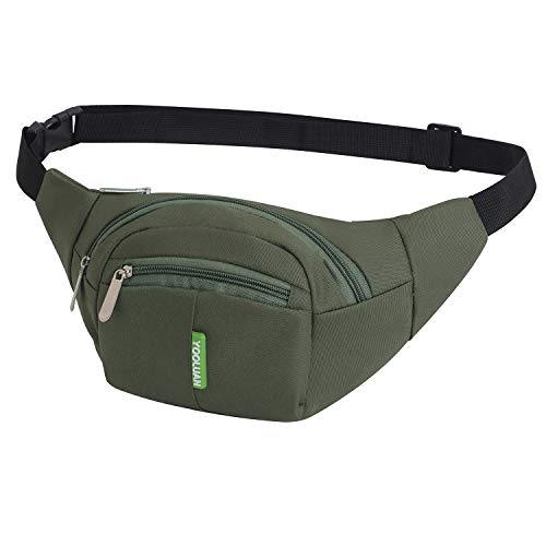 riñoneras Hombre Mujer 3 Gran Bolsillos con Cremallera Bolsos Running riñonera Vacaciones Viajes Deporte Camping Dinero Bolsa de Cadera Paquete (Olive)