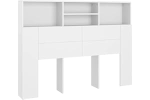 vidaXL Mueble Cabecero Armario de Cama con Almacenaje Pared Dormitorio Estantería Habitación Libros Decoraciones Blanco 140x19x103,5 cm