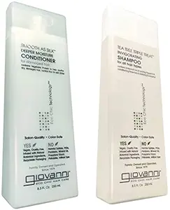Giovanni Organic Tea Tree Triple Treat Invigorating Shampoo with No Parabens No Sulphates No Miner & Giovanni Organic Smooth As Silk Deep Moisture Conditioner with No Parabens No Sulphates No Mineral