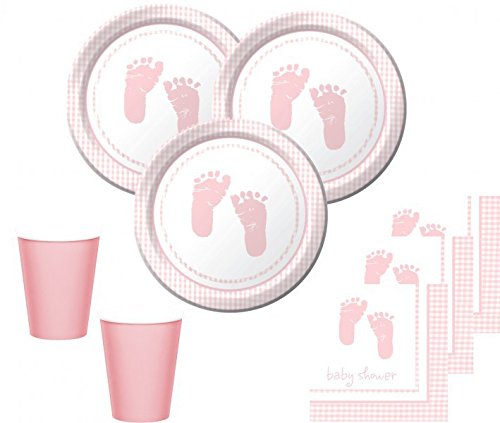 XXL 66 Teile Baby Füßchen Rosa Babyshower Set für 16 Personen - 2
