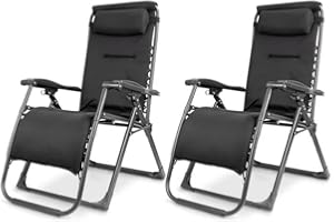 IBUYER 2022 Sun Lounger Upgraded Fully Padded Garden Chairs with Cup and Phone Holders, Zero Gravity Reclining Beach Sun Lounger, Heavy Duty Outdoor Deck Folding Chair, Black