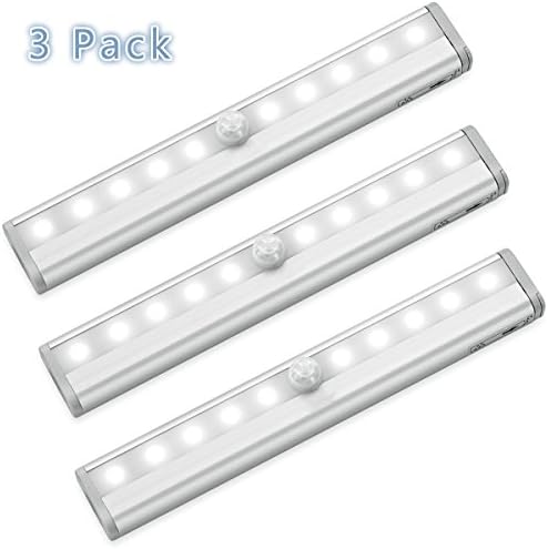 Motion Sensor LED Night Light,3 Pack Infrared Body Sensing Battery Operated Auto Switch LED Light for Cabinets,Wardrobes,Bathrooms,Corridors and Other Home Hotel Premises-Batteries Are Not Included (White)