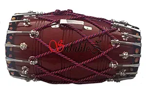 Salablez Wood Handmade Dholak Indian Folk Musical Instrument Drum Tied Thru Rope (Brown)