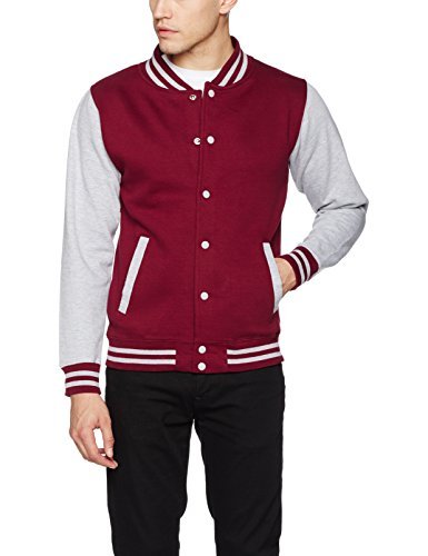 AWDis Varsity Jacket, Chaqueta Bomber Para Hombre, Multicolor (Burgundy/Heather Grey), X-Large