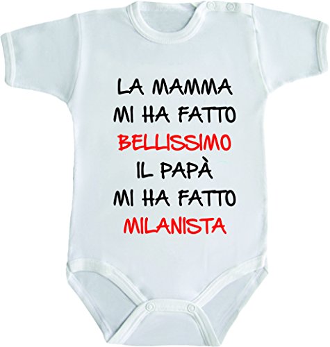 bemode Body Neonato Calcio Divertente LA Mamma Mi HA Fatto Bellissimo Papa' MILANISTA (6 Mesi, Bianco)